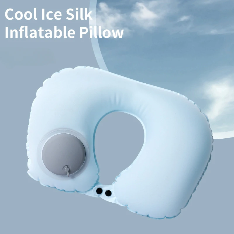 Inflatable Pillow U-shaped Pillow Press Inflatable Neck Pillow Travel Set Inflatable U-shaped Pillow Travel Treasures Ice Silk