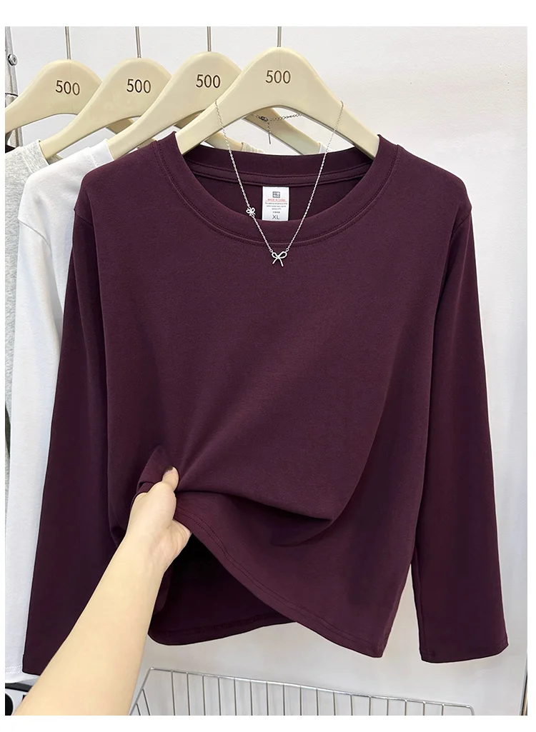 Neues Langarm-Vielseitigkeits-T-Shirt für Damen, Frühling Herbst 2026, O-Ausschnitt, Einfarbig, Basis-Layer-Oberteil, Damenkleidung, Y2k T-Shirt – Detail 19