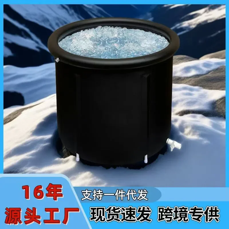 Portable Folding Ice Bath Bucket for Adults Thickened Cold Plunge Tub with Lid Home Recovery Soak Barrel Durable Outdoor Use