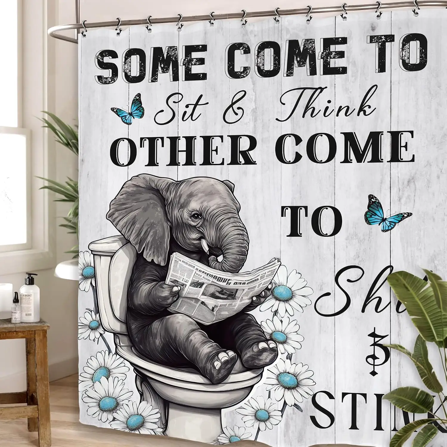Funny Novelty Elephant Shower Curtain Bathroom Decor Art Polyester Waterproof Toilet Humor Bath Curtain Gift Idea