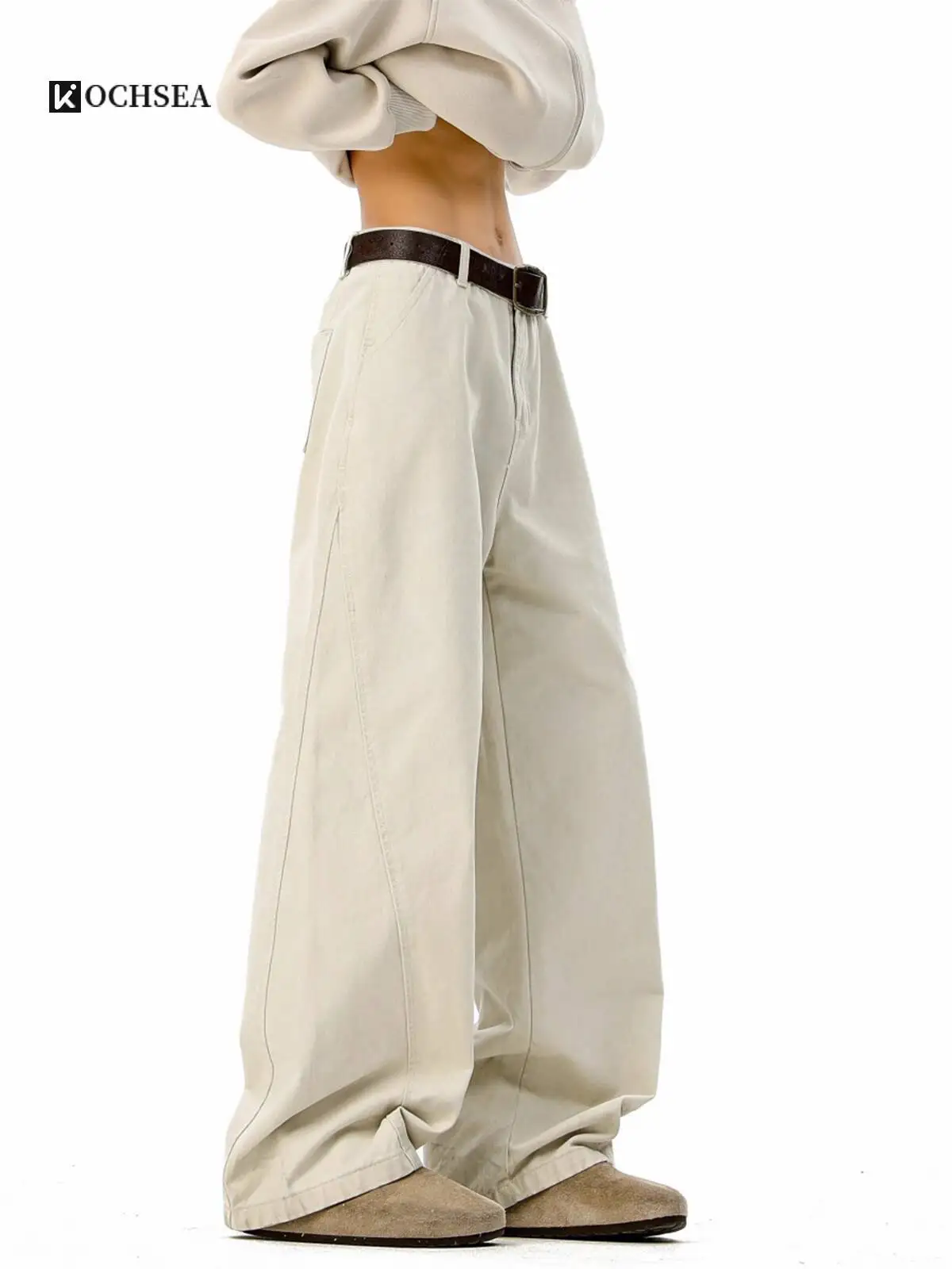 

Autumn Winter Man Jeans New Men's Apricot Cargo Pants Streetwear Versatile Wide Leg Loose Sports Casual Trousers