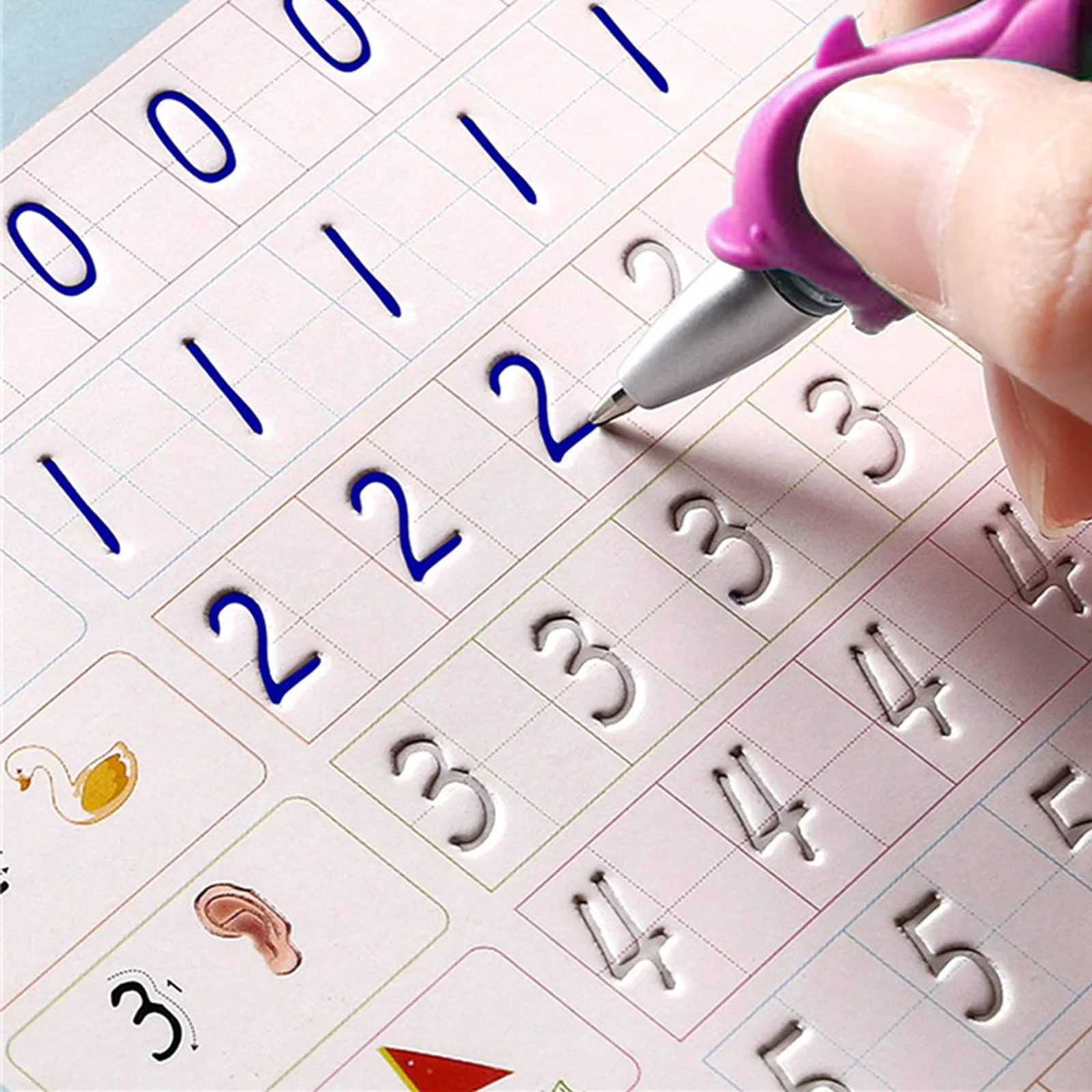 

Kids English Grooved Handwriting Practice Set 4 Copybooks with Magic Pen and 6 Refills for Preschool Early Learning
