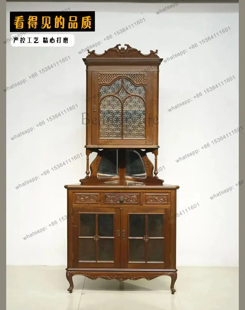 

Solid wood French retro living room corner cabinet high-end small apartment medium and ancient style