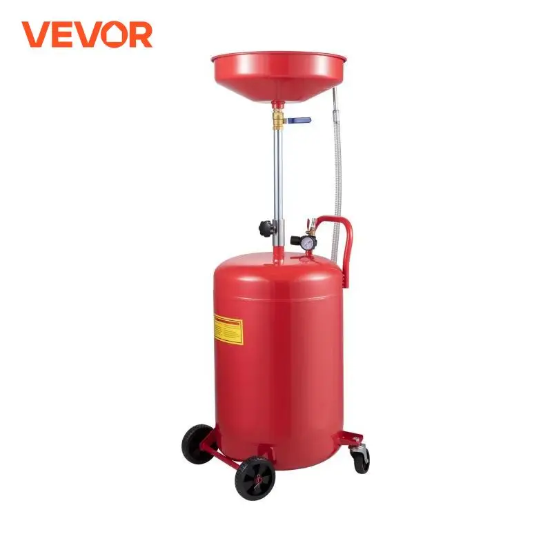 

VEVOR 20Gal / 80L Waste Oil Drain Tank Air Operated Height Adjustable with Accurate Pressure Gauge Hose and Funnel Swivel Wheels