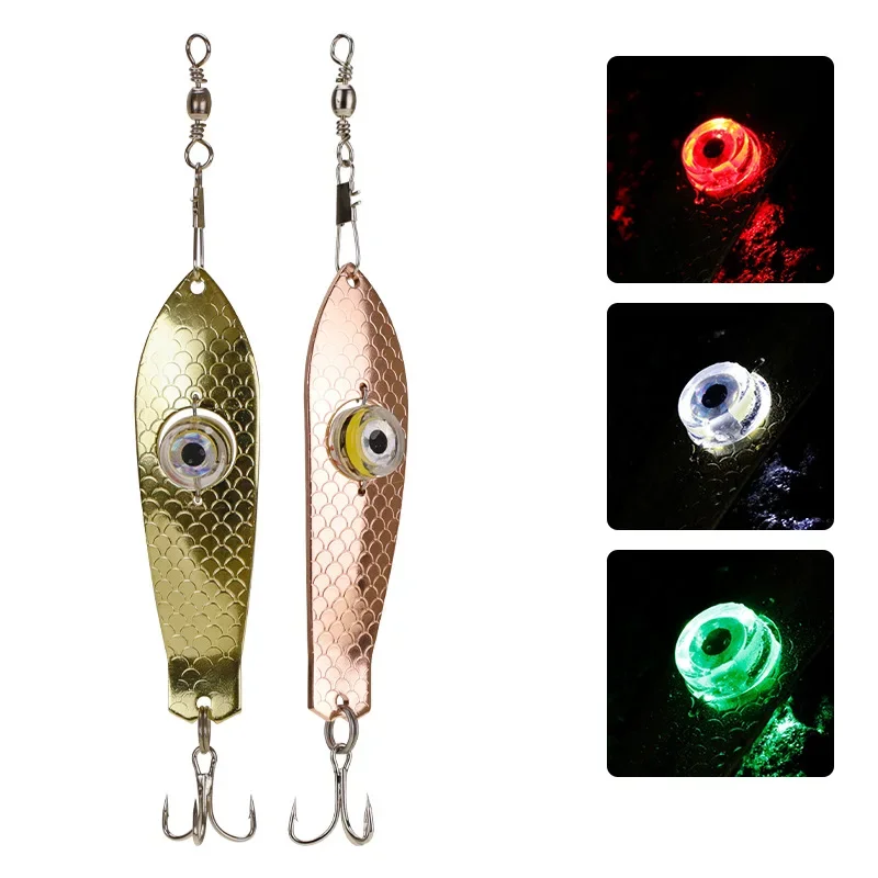 

1 Pc Metal LED Flash Lamp Eye Shape Attracting Fish Spinner Lure Luminous Light Bass Spoon Fishing Squid Deep Drop Underwater