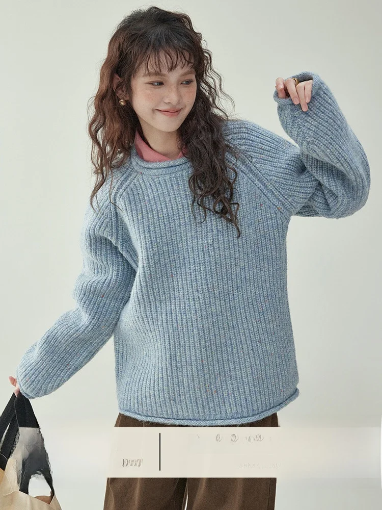 

AMUU Original Thiened round Ne Woolen Sweater Women Winter Warm Thermal Loose Top Commute Sle Knitted Long Sve