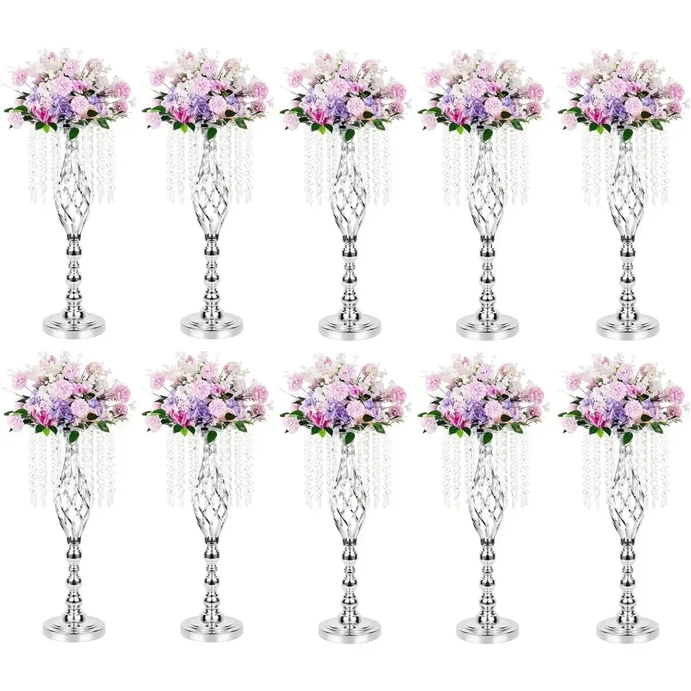 10pcs Metal Flower Vases Crystal Flower Stand Wedding Centerpieces for Tables Party Dinner Event Restaurant Hotel Decoration