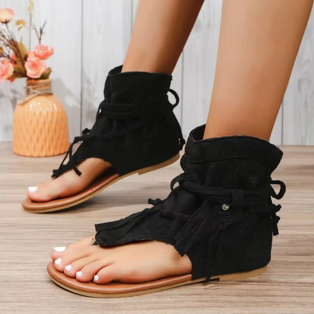 2024 sommer Neue Frauen Retro Sandalen Gladiator Damen Clip Toe Vintage Casual Quaste Rom Mode Frauen Sandalen Schuhe für Frauen