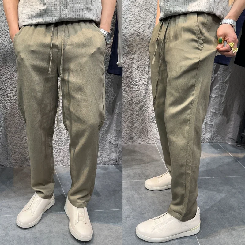 

Мужские повседневные брюки Ele из шелка и льна: приятные к телу, струящиеся, немнущиеся, дышащие, универсальные, для весны и лета, модные, в городском стиле