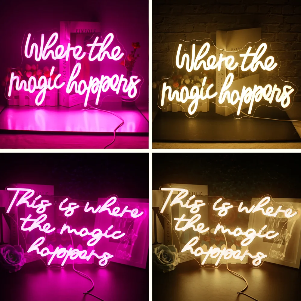 

Where The Magic Happens Neon Sign for Wall Decor USB Powered Letter Neon Light Indoor Light Salon Decor Wedding Party Bar Decor