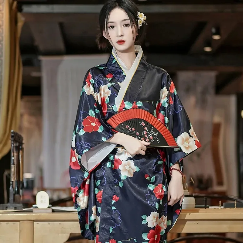 

Satin Japanese Kimono Pajamas New Women Bathrobes Dressing Gowns for Outdoor Wear Loungewear Sets