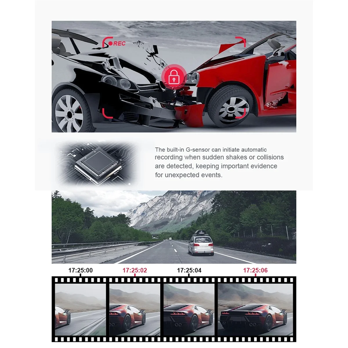 2.0-Inch Car Quad-Record HD Night Vision Tachograph Car Front and Rear Left and Right Simultaneously Recording