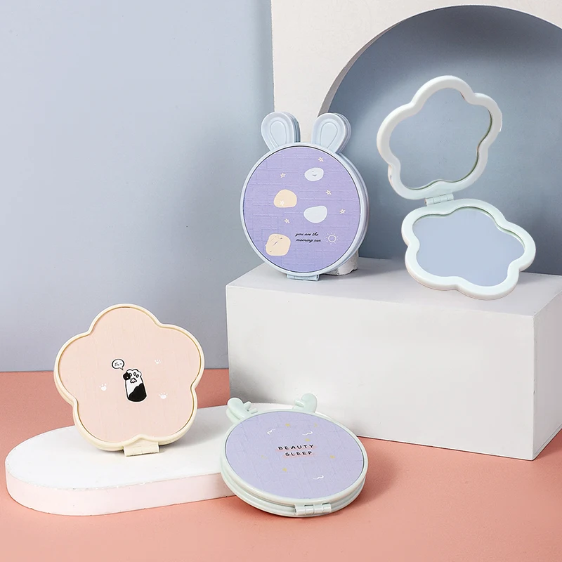 Foldable Makeup Mirror Mini Flowers Makeup Vanity Mirror Portable Hand Mirrors Double-Side Compact Mirror Pocket Cosmetic Mirror