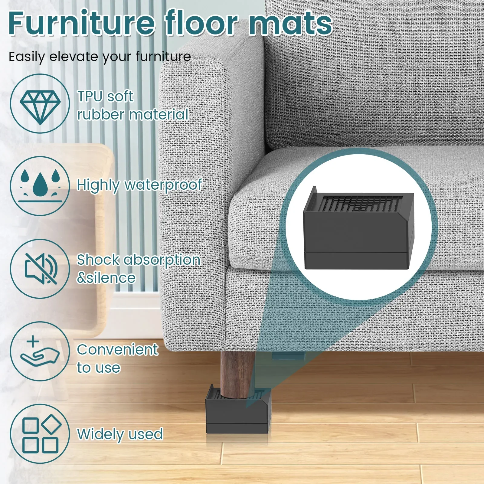 4Pcs Adjustable Furniture Risers TPU Shock Absorption Bed Risers Stackable Non-slip Furniture Leg Lifting Blocks for Desk Chairs