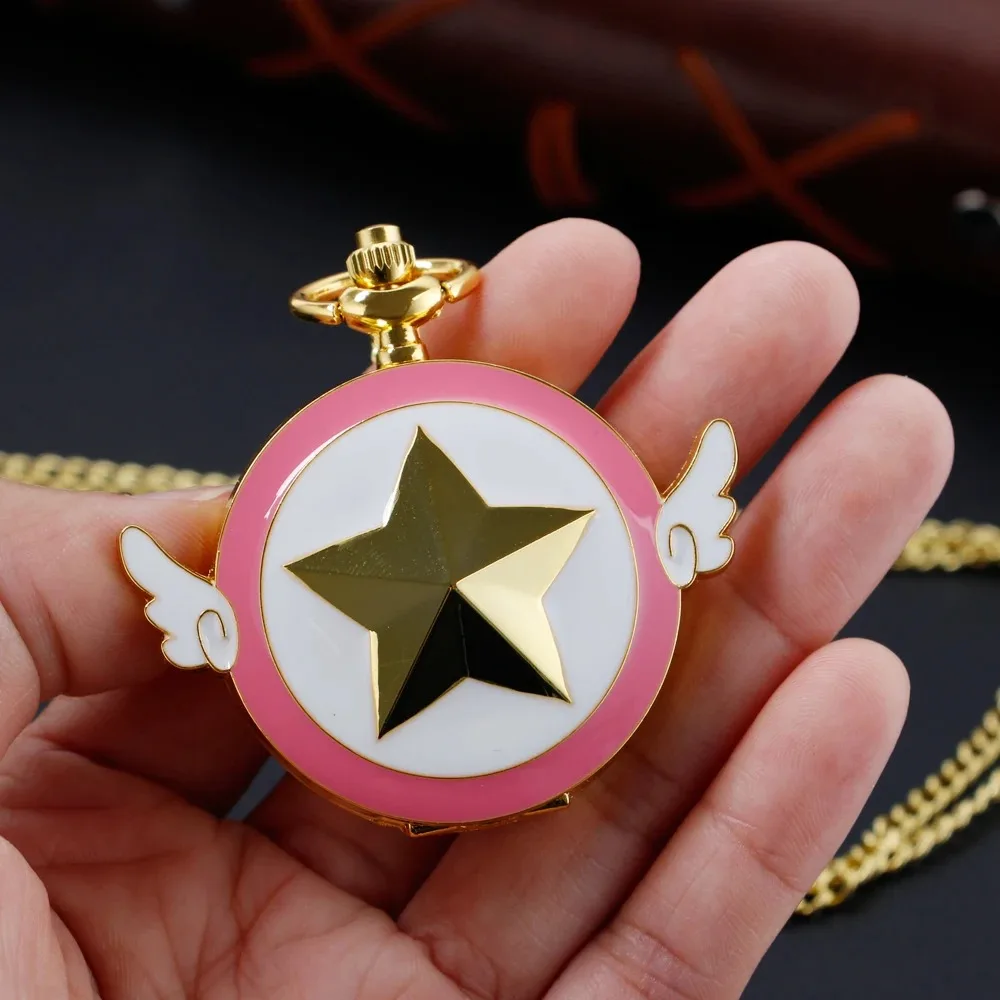 Classic Sailor Cute Pink Wing Design Quartz Pocket Watch for Women Children Personalised Pendant with Chain Gifts Reloj Hombre