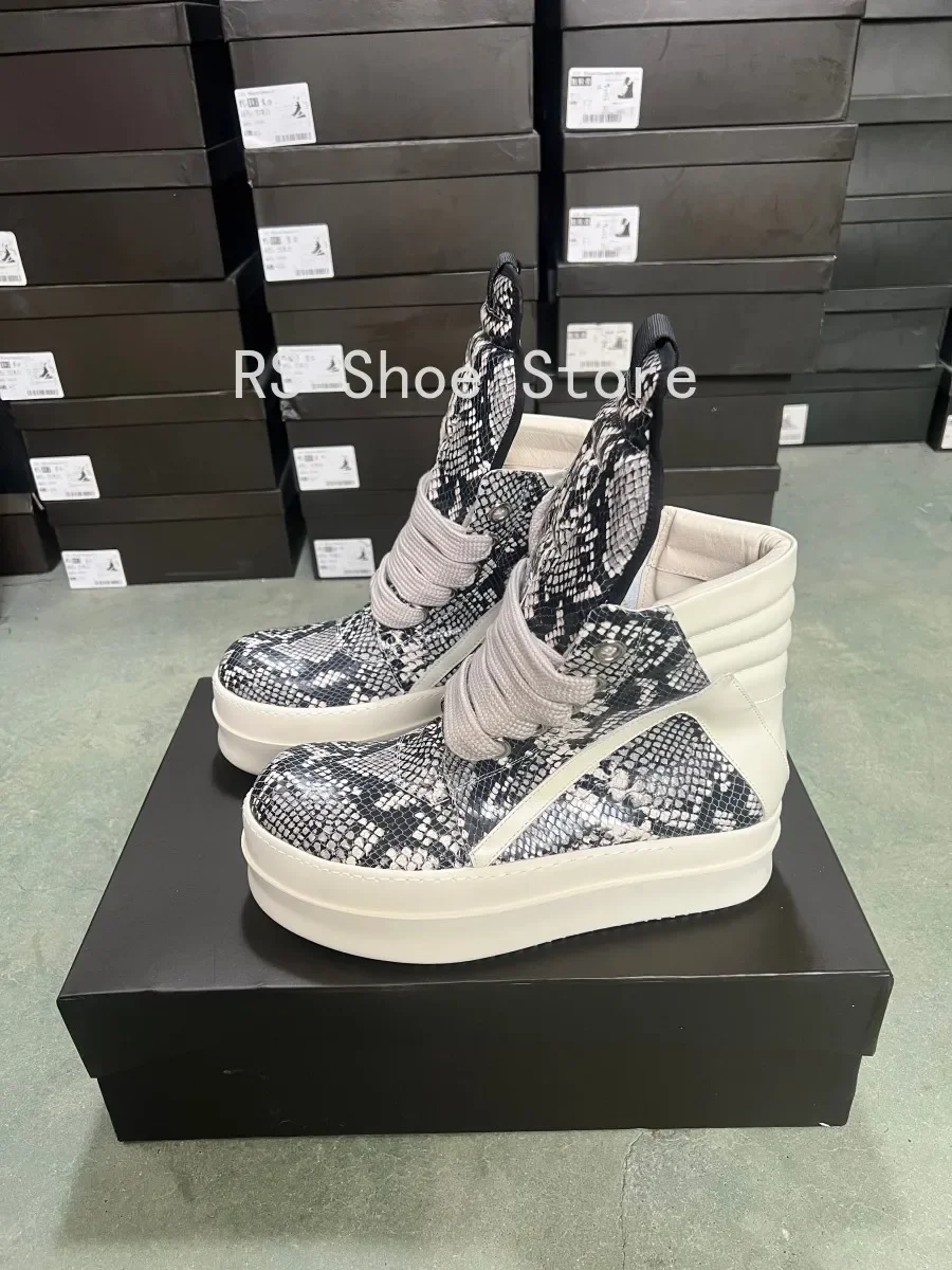 Ro مصمم أحذية الرجال حذاء رياضة النساء رمادي بوا الجلود حذاء بوت بطول الكاحل جامبو الأربطة منصة 6 سنتيمتر نعل سميك عالية أعلى حذاء كاجوال