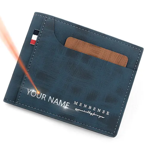 Billetera de cuero PU con cremallera para hombre, tarjetero corto con nombre gratis, monedero pequeño de marca, monedero de alta calidad