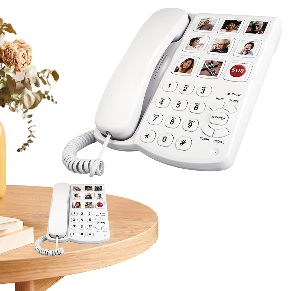 Amplified Picture Landline Phone One Button Touch Amplified Photo Memory Landline Phone Desktop Fixed Wired Phone for Old People