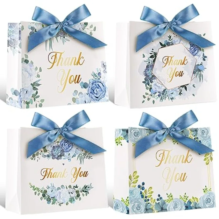

36 Pcs Small Thank You Gift Bags 4.7 x 5.5 x 2.3 In Mini Bags with Ribbon for Busin Baby Shower Party Wedding Blue Floral