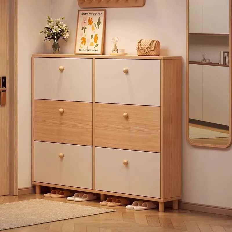 

Modern style ultra-thin tipping bucket shoe household door storage integrated against the wall door shoe