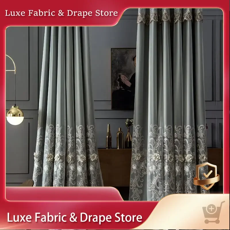 

Curtains for Living Room Bedroom Dining Embossed Double Layer High Shading French Luxury Embroidered Double Open Windows