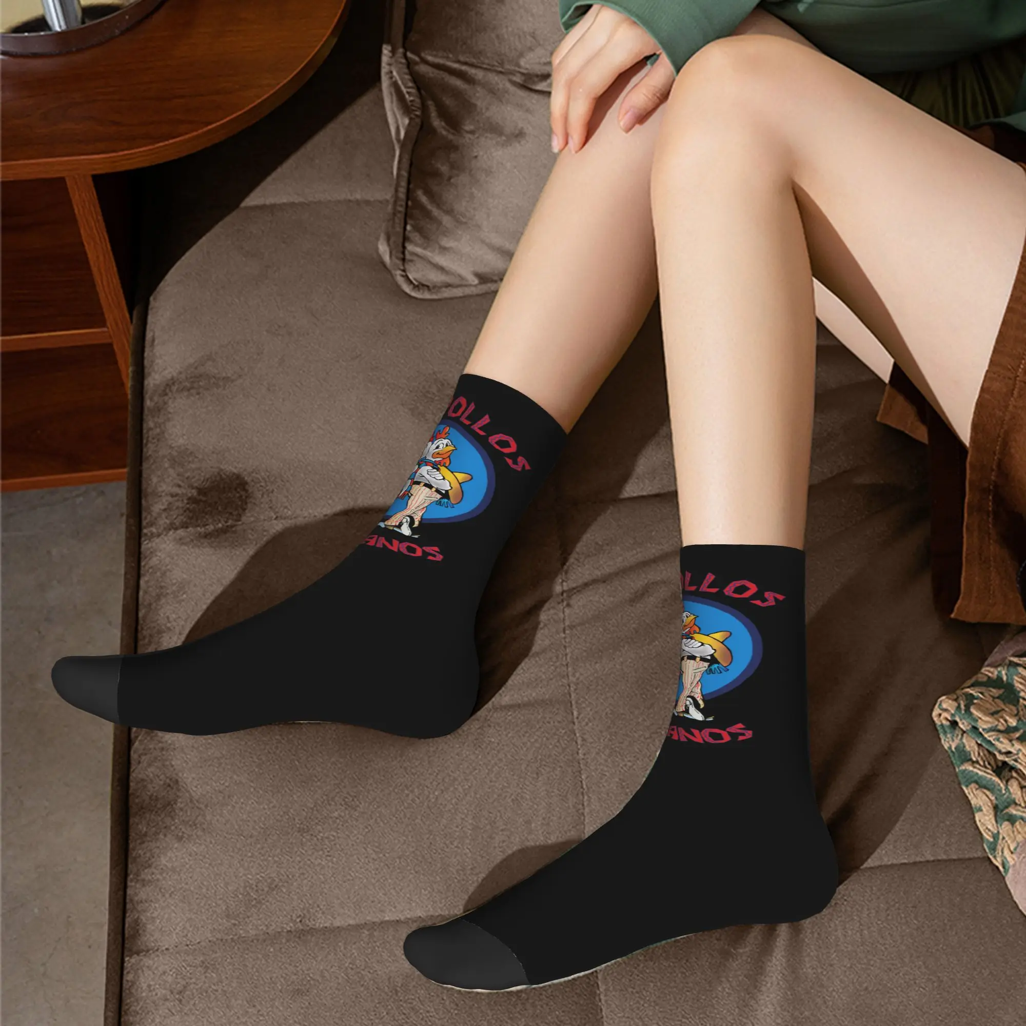 Custom Funny Los Pollos Hermanos Dress Socks Mens Womens Warm Funny Novelty Breaking Bad Crew Socks view 6