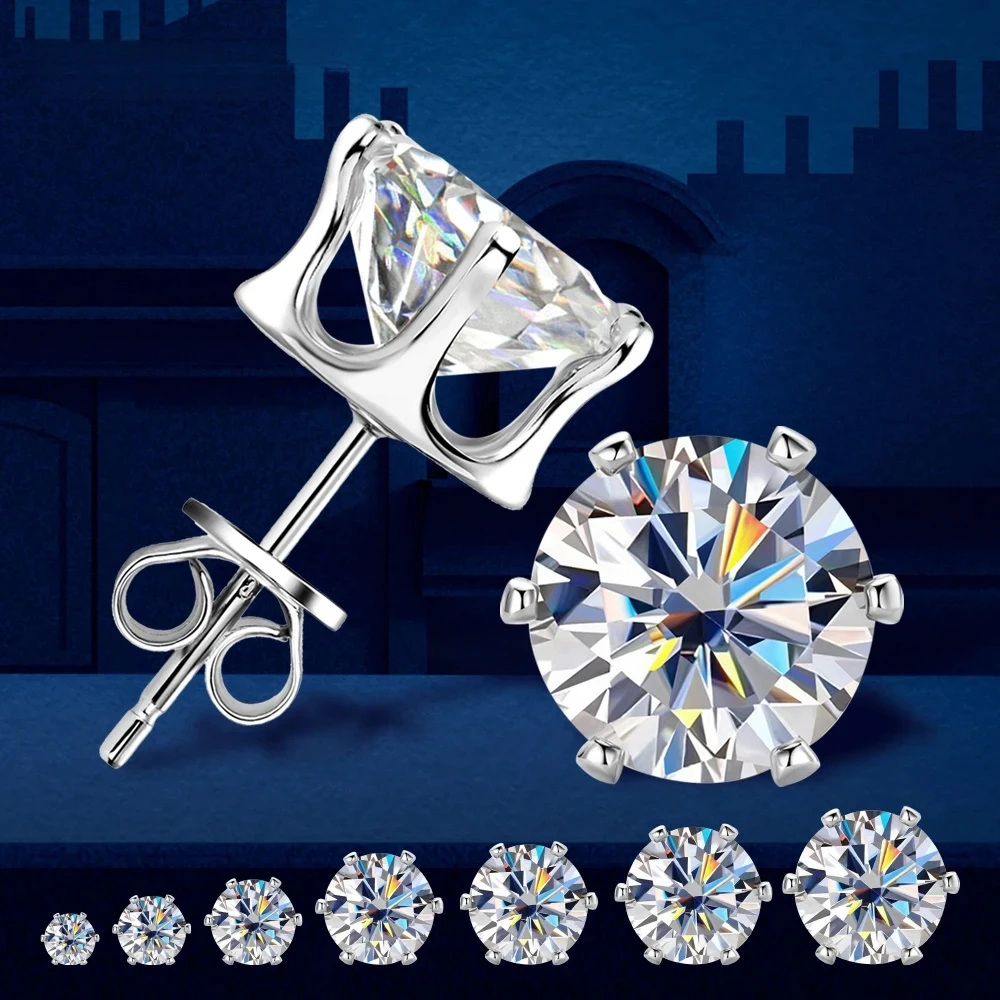 Pendientes TY de moissanita de 0,2-6 quilates para mujeres y hombres, pendiente de diamante de laboratorio de Color D, joyería para Piercing en la oreja de Plata de Ley 925