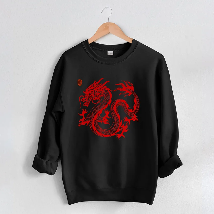 Chinese New Year Dragon Sweatshirt Y2k 2025 Happy Chinese New Year Shirt Chinese Style Zodiac Lunar Aesthetic Comfort Pullovers