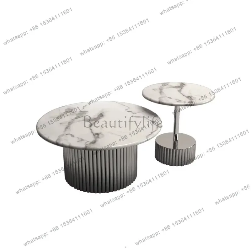 YJ  Italian Minimalist Round Water Ripple Stainless Steel Coffee Table