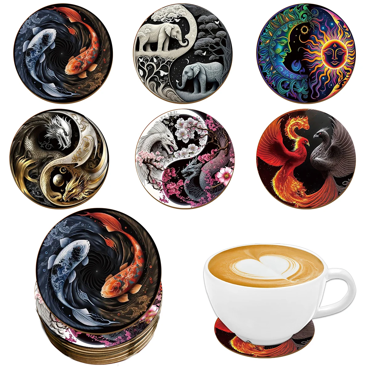 

A 6-piece set of animal-themed wooden printed coasters with anti-slip features is suitable for kitchens and Christmas gifts