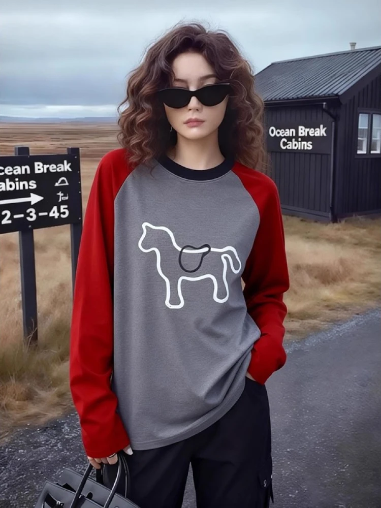 

Женская свободная футболка с круглым вырезом для осени и зимы: комфортная, универсальная, для повседневного ношения, с эффектом омоложения