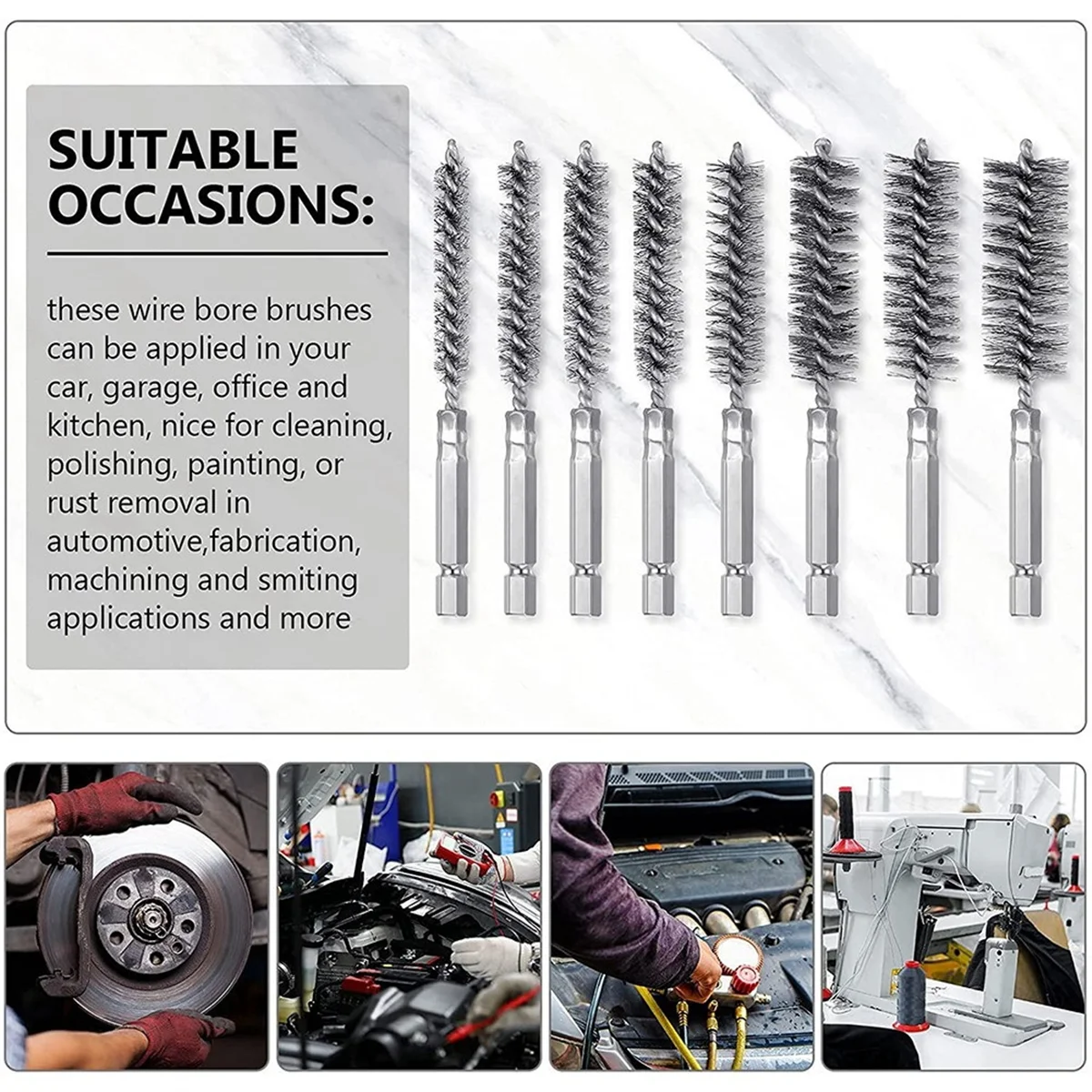 8Pcs Wire Brush Drill Bit Set with 1/4 Inch Hexagon Shank Steel Wire Twisting Brush,Suitable for Drilling Percussion A