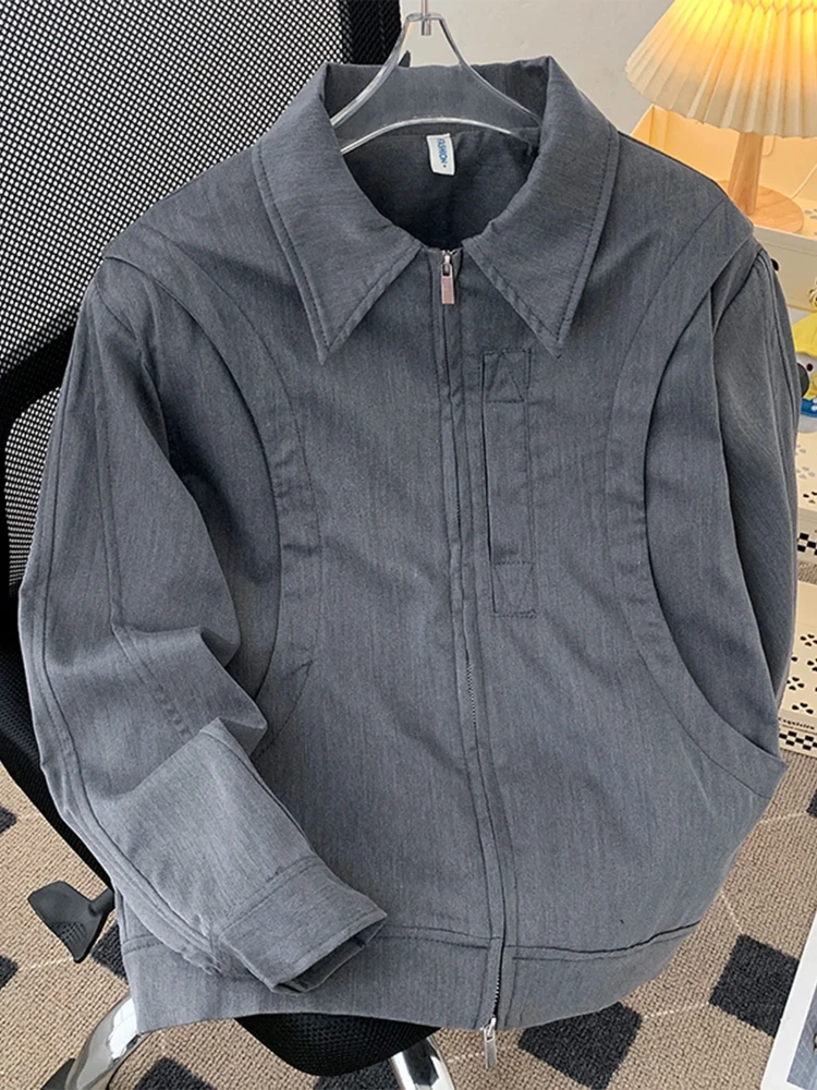 

Vintage Shoulder Pad Short Blazer Jacket Men Trendy Niche Design Casual Zipper Long Sleeve Coat Chic Clean fit Outerwear