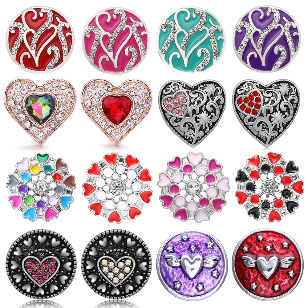 Hearts Love Colorful Drip oil rhinestone beauty metal 18mm snap buttons DIY for 18mm snap jewelry Accessories Women Gift