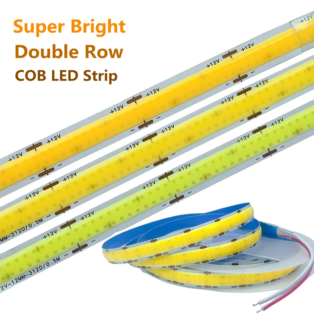 5M Double Row COB LED Strip High Brightness 624 LEDs/m FOB RA90 Flexible Tape 3000K 4000K 6000K Led Lighting Dimmable DC12V/24V