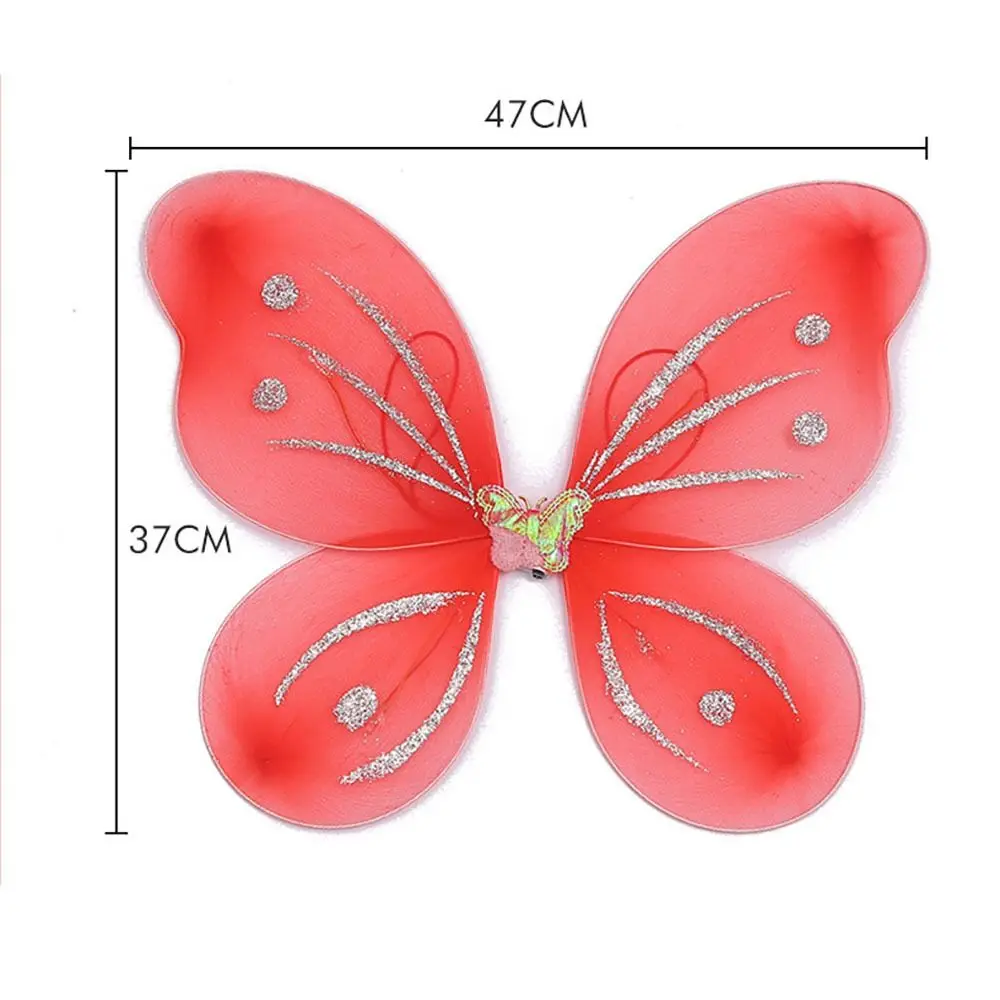 3Pcs/Set Kids Glitter Butterfly Headband Fairy Wings Wand Fancy Dress Girls Photography Outfit Children Color Fairy Tale Props