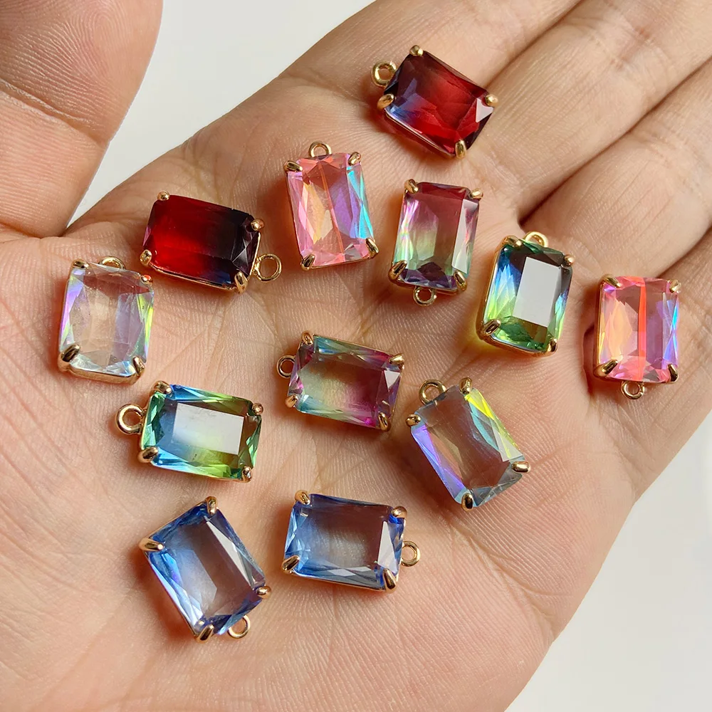 5-10PCS Gradient Crystal Pendant 10x17mm Rectangular Shape Faceted Austrian Glass Charms For Jewelry Making Necklace Accessories