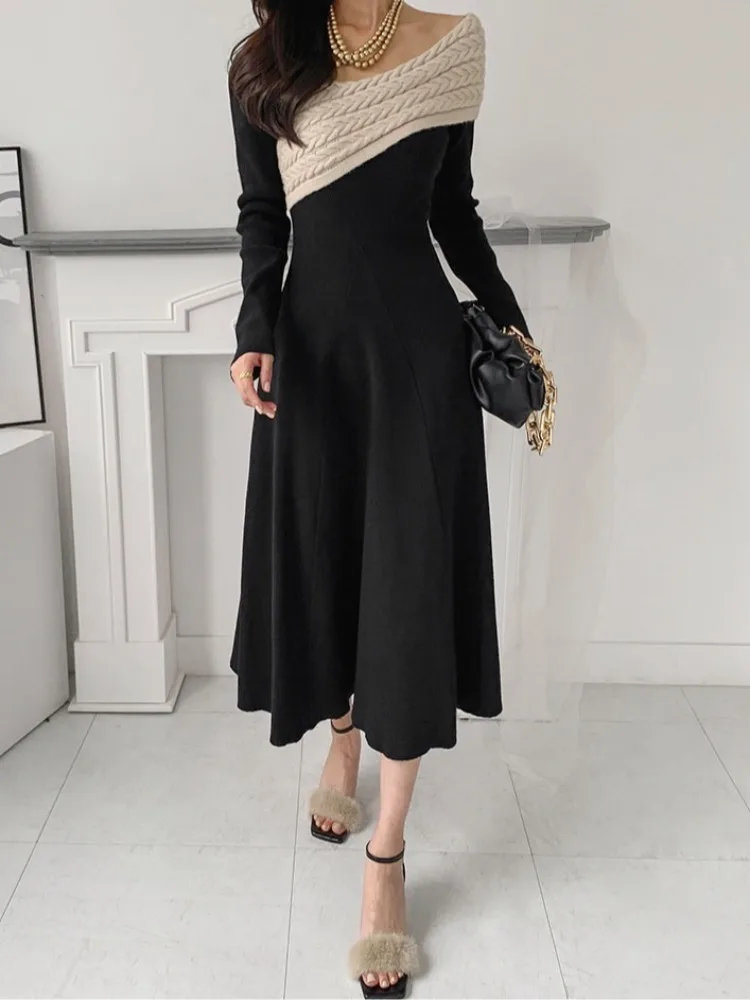 

Шикарный осенний винтажный трикотажный воротник с неравномерным воротником для похудения, длинный свеч трапециевидной формы, подходит для поездок на работу, стандартный крой, онлайн, выкл...