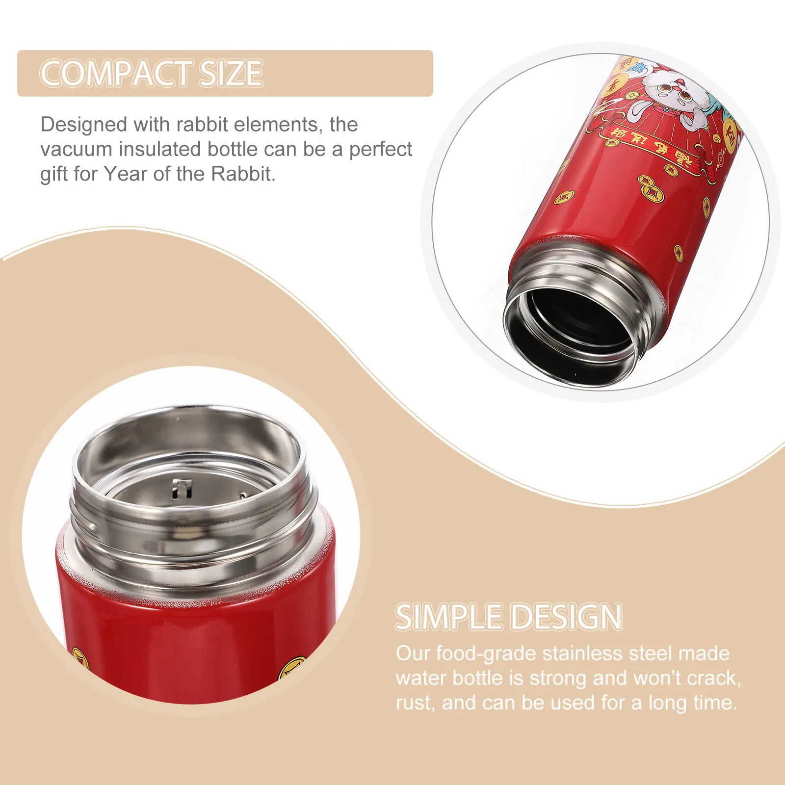 

Year of Rabbit Insulated Stainless Steel Water Bottle Leak Proof Temperature Display Gift Cup for Fitness Outdoor Use