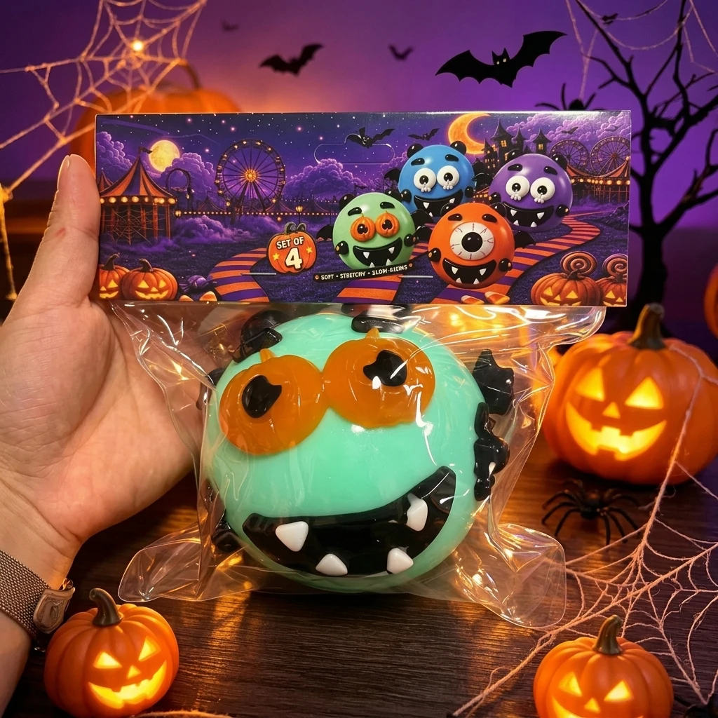 Squeeze-Ball Stress Relief Monster Dog Toy for Halloween Party Kids Office Desk Use TPR Soft Rubber Face Changing Sound Ball
