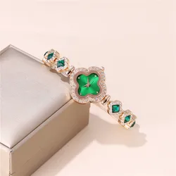 fashion blingbling rhinestone quartz green steel bracelet watch