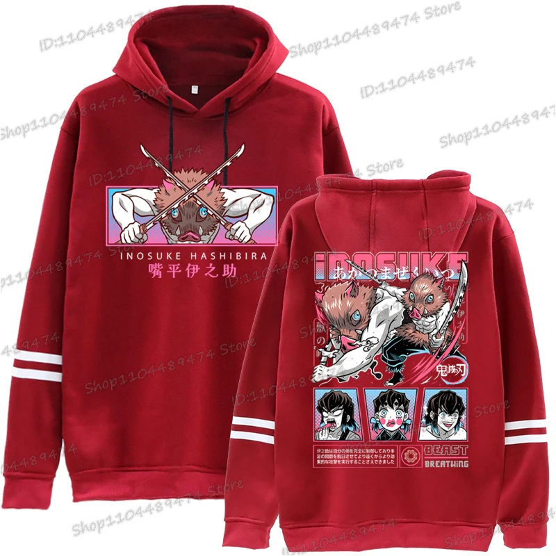أنيمي شيطان القاتل Hashibira Inosuke هوديي المرأة الشارع الشهير Harajuku Kimetsu No Yaiba مقنعين فضفاضة طويلة الأكمام الرجال البلوز #6
