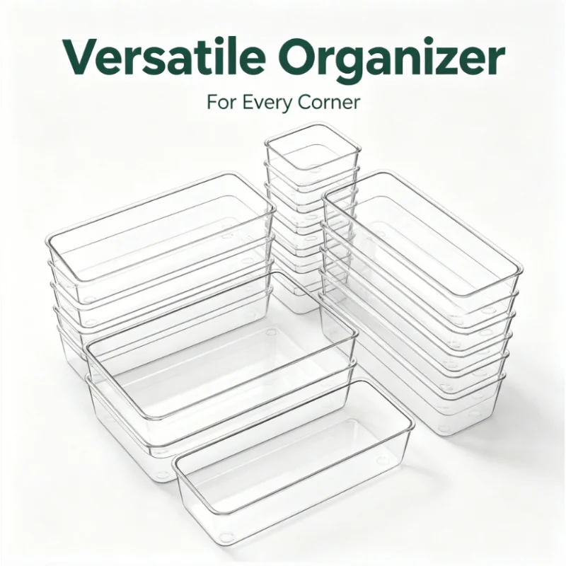 25 Peças de Caixas Organizadoras Transparentes para Gavetas, Divisórias de Armazenamento para Mesa, para Artigos de Escritório, Maquiagem, Joias e Cosméticos