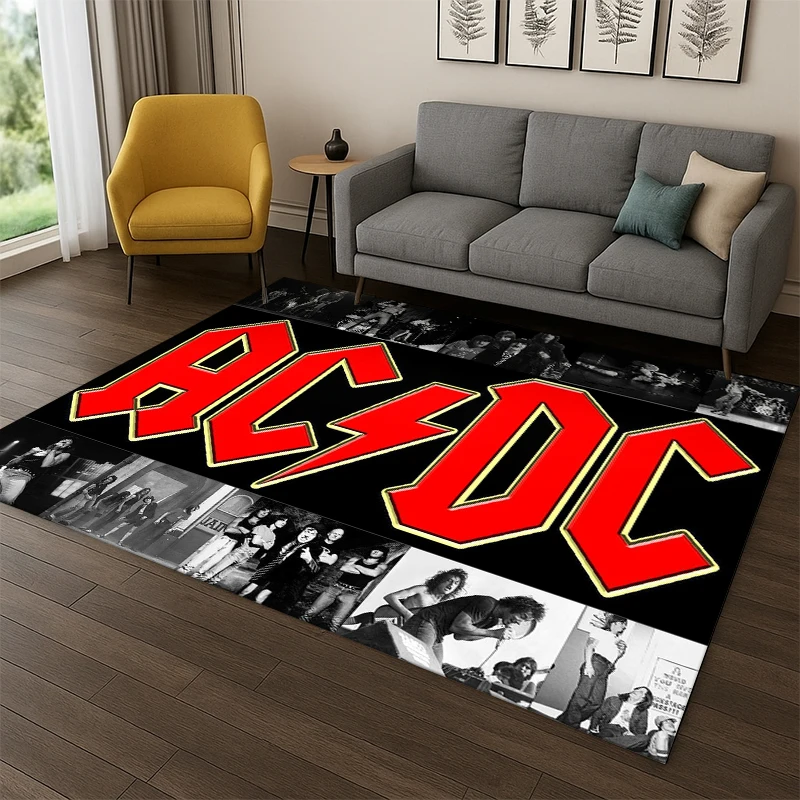 Alfombra Retro de la Banda de Rock ACDC con Dibujos Animados para Sala de Juegos, Dormitorio, Sala de Estar, Sofá, Decoración del Hogar, Alfombra Antideslizante para Área de Juegos Infantiles