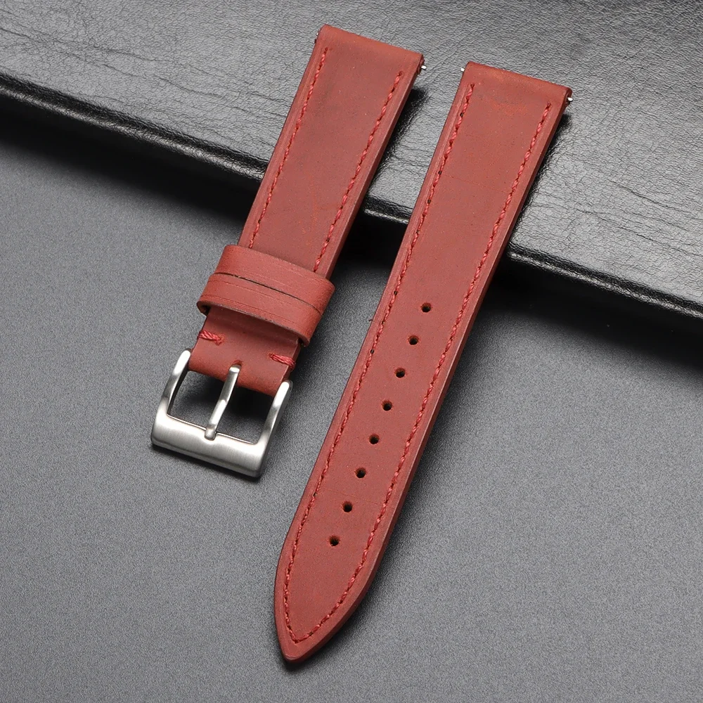 Schnellverschluss-Uhrenarmband aus Vintage-Leder mit Nähten, Rindslederarmband für Omega 18/19/20/21/22/24 mm, braunes Armband für Seiko