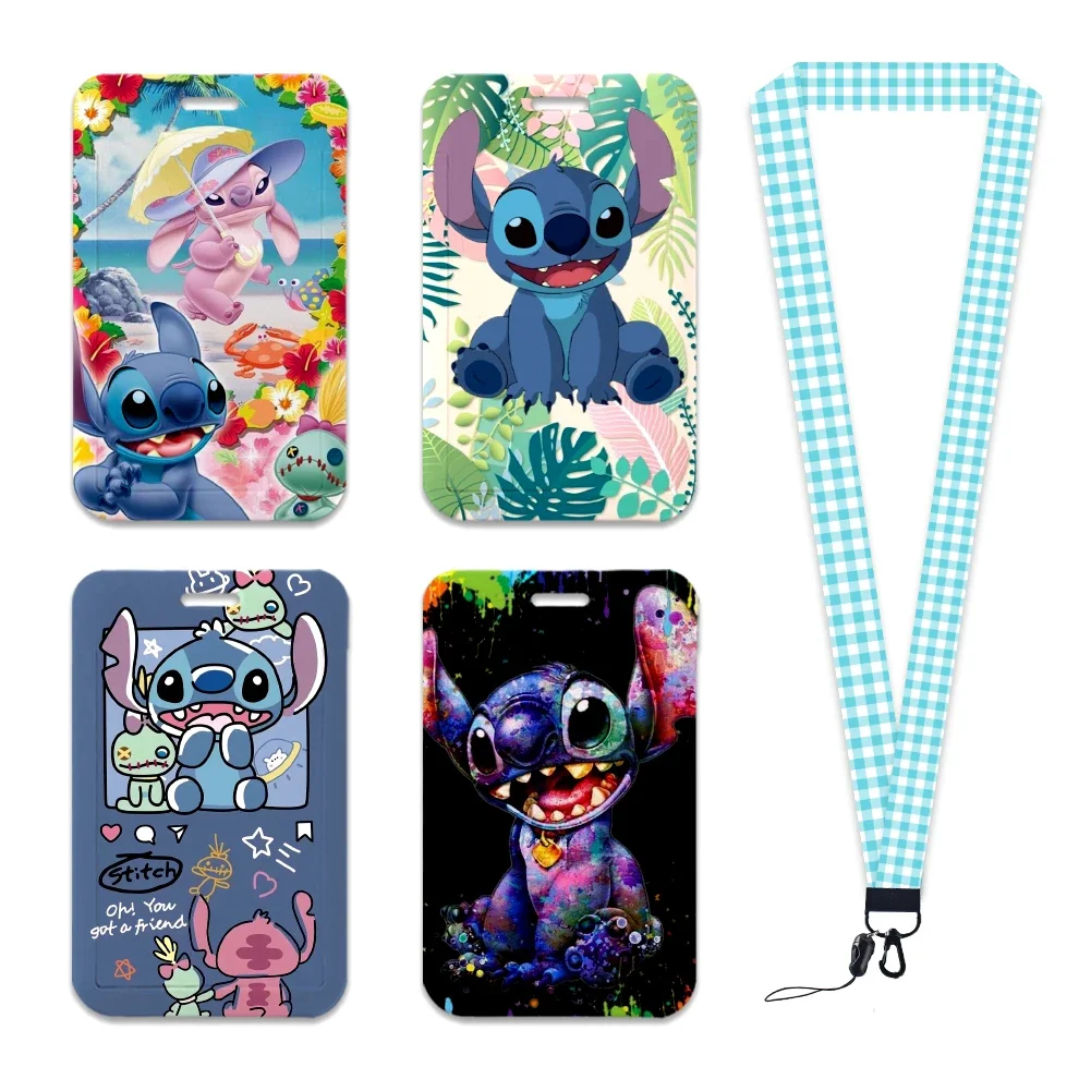 Stitch Disney Lanyards Credit Card Case Neck Strap Retractable Clip Rope Keychain ID Badge Holders