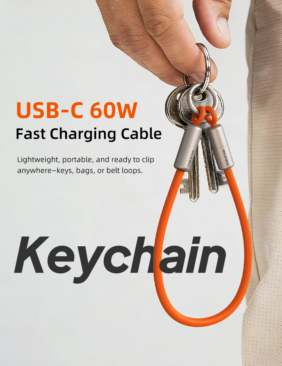 CABLETIME USB-C-Kabel PD60W Schnellladung Schlüsselband Typ-C-Kabel 480Mbps USB 2.0 Schnelle Übertragungsgeschwindigkeit Schlüsselanhänger 25g für Smartphones – Detail 1