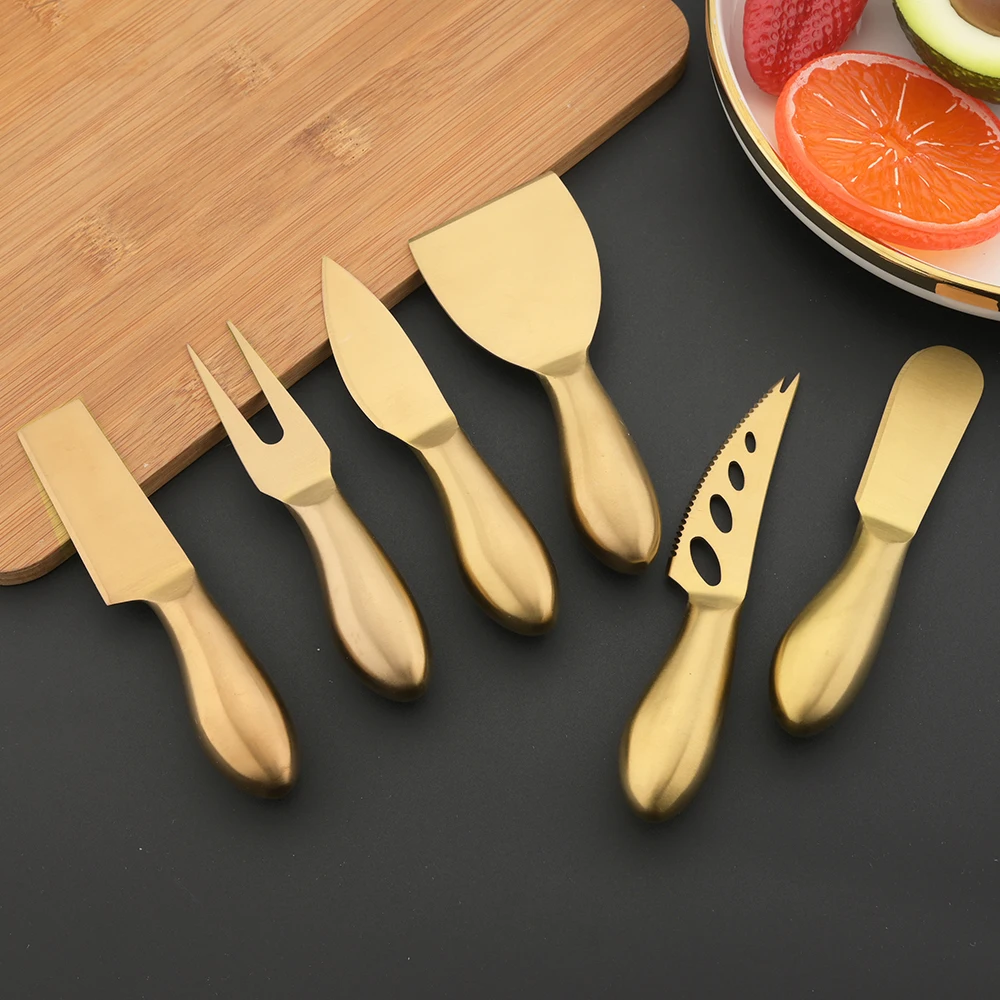 6Pcs Matte Gold Mini Knife Fork Chisel For Butter Cheese Slicer Cutter Stainless Steel Cutlery Tool Kitchen Gadget