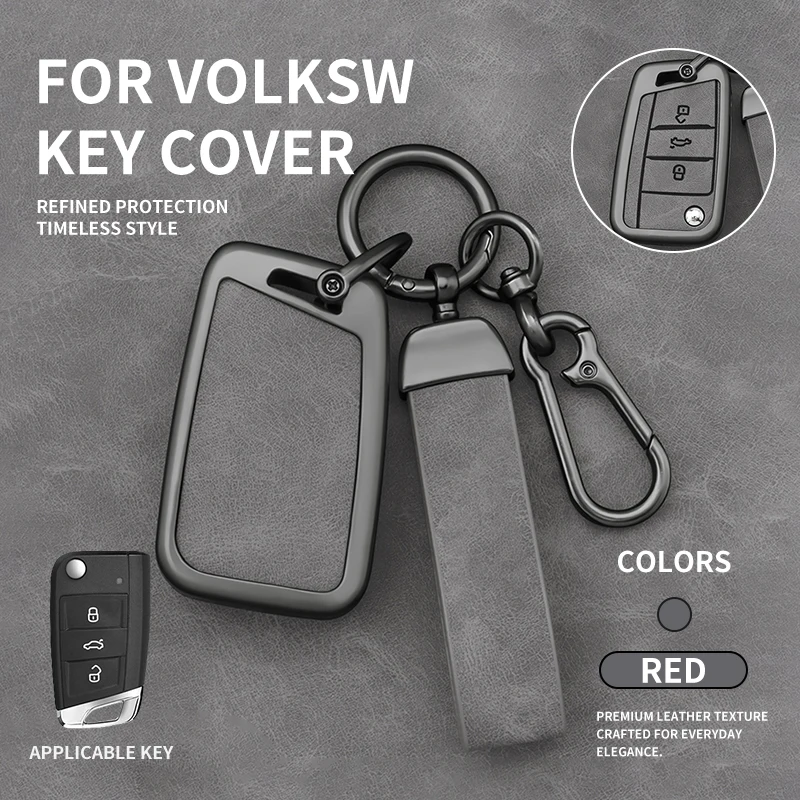Capa de Chave em Liga de Zinco e Couro, Para Volkswagen VW Polo Golf 7 Passat Tiguan MK2 Beetle Ateca Caddy T5, Acessórios para Chave de Carro