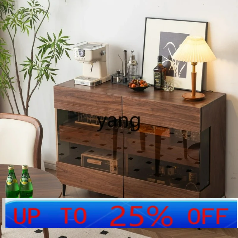 

LTT Solid Wood Sideboard Living Room Home Retro Simple Storage Glass Wine Cabinet